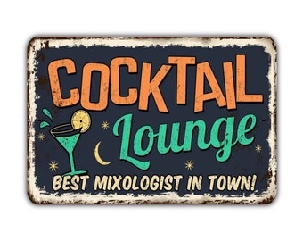 Cocktail Lounge Mixologist Skylt Vintage Retro Rustik Uteplats Heminredning Gåva Metalltryck Gåva