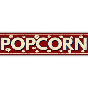 Popcorn Street Sign Movie Theater Snacks Vintage Retro Rustic Patio Home Décor Gift Metal Print Present