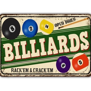 Billiards Sign Pool Hall Vintage Retro Rustic Patio Home Décor Gift Metal Print Present