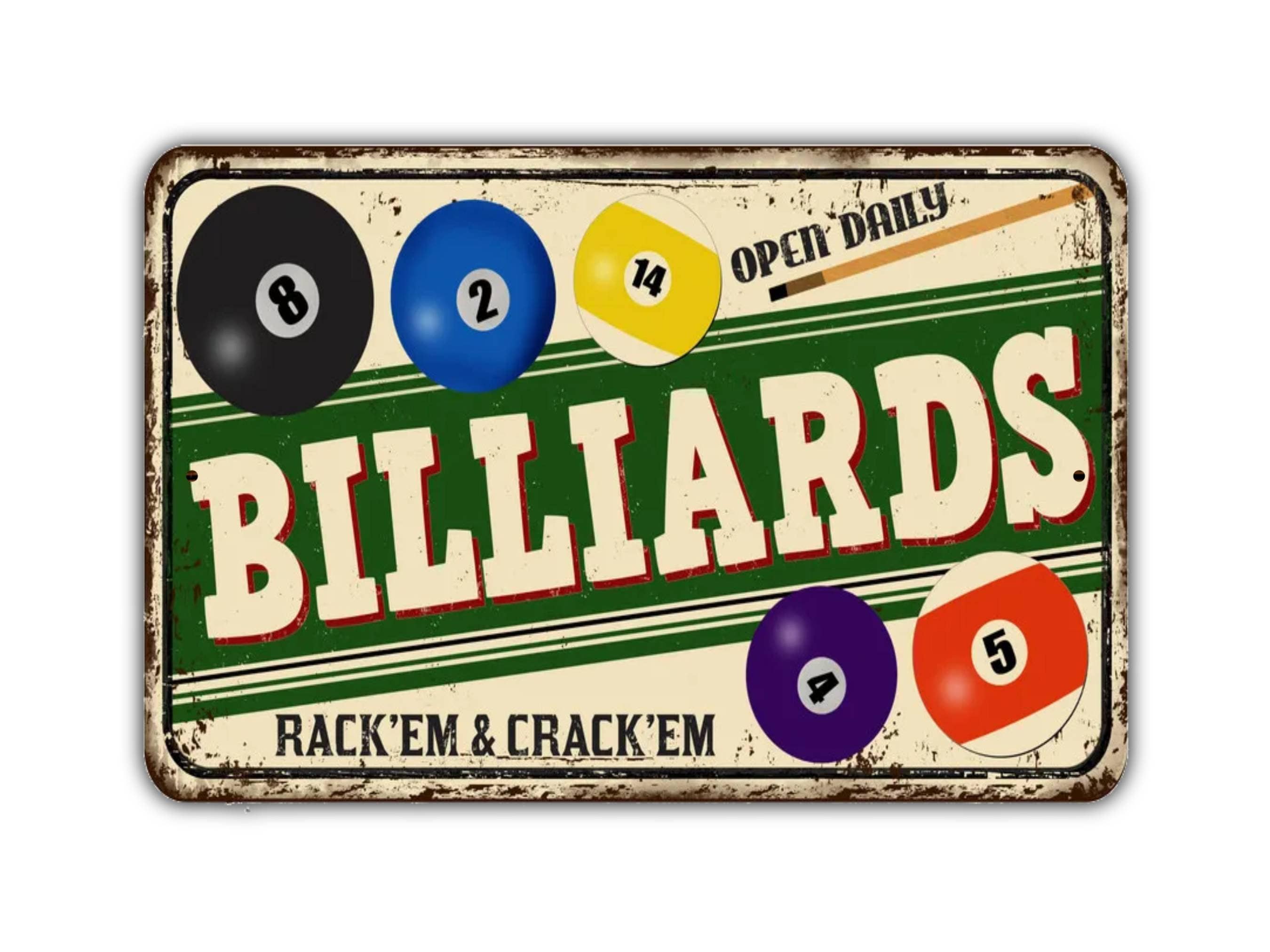 Billiards Sign Pool Hall Vintage Retro Rustic Patio Home Décor Gift Metal Print Present