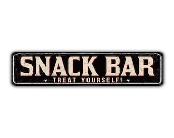 Snack Bar Street Sign Treat Yourself Vintage Retro Rustic Patio Home Décor Gift Metal Print Present