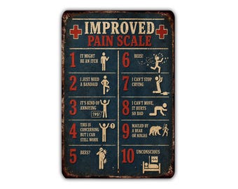 Improved Pain Scale Metal Sign, Funny Medical Humor Wall Decor, Nurse Doctor Office Gift