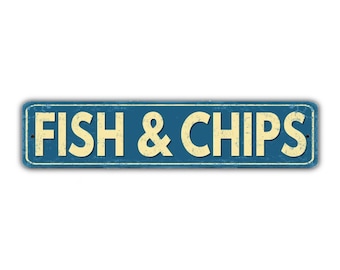 Fish And Chips Street Sign Vintage Retro Rustic Patio Home Décor Gift Metal Print Present