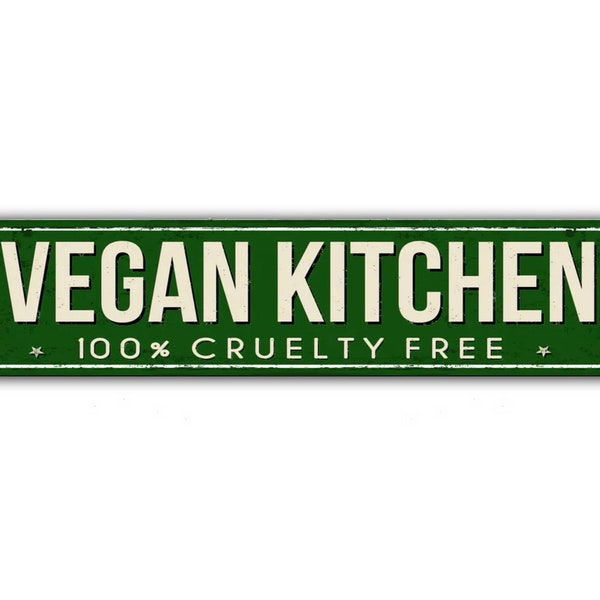 Veganistische keuken straatnaambord wreedheid gratis vegetarisch natuurlijke vintage retro rustieke patio huisdecoratie cadeau metalen print aanwezig