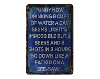 Drinking Beer And Shots Sign Adult Humor Alcohol Vintage Retro Rustic Patio Home Décor Gift Metal Print Present