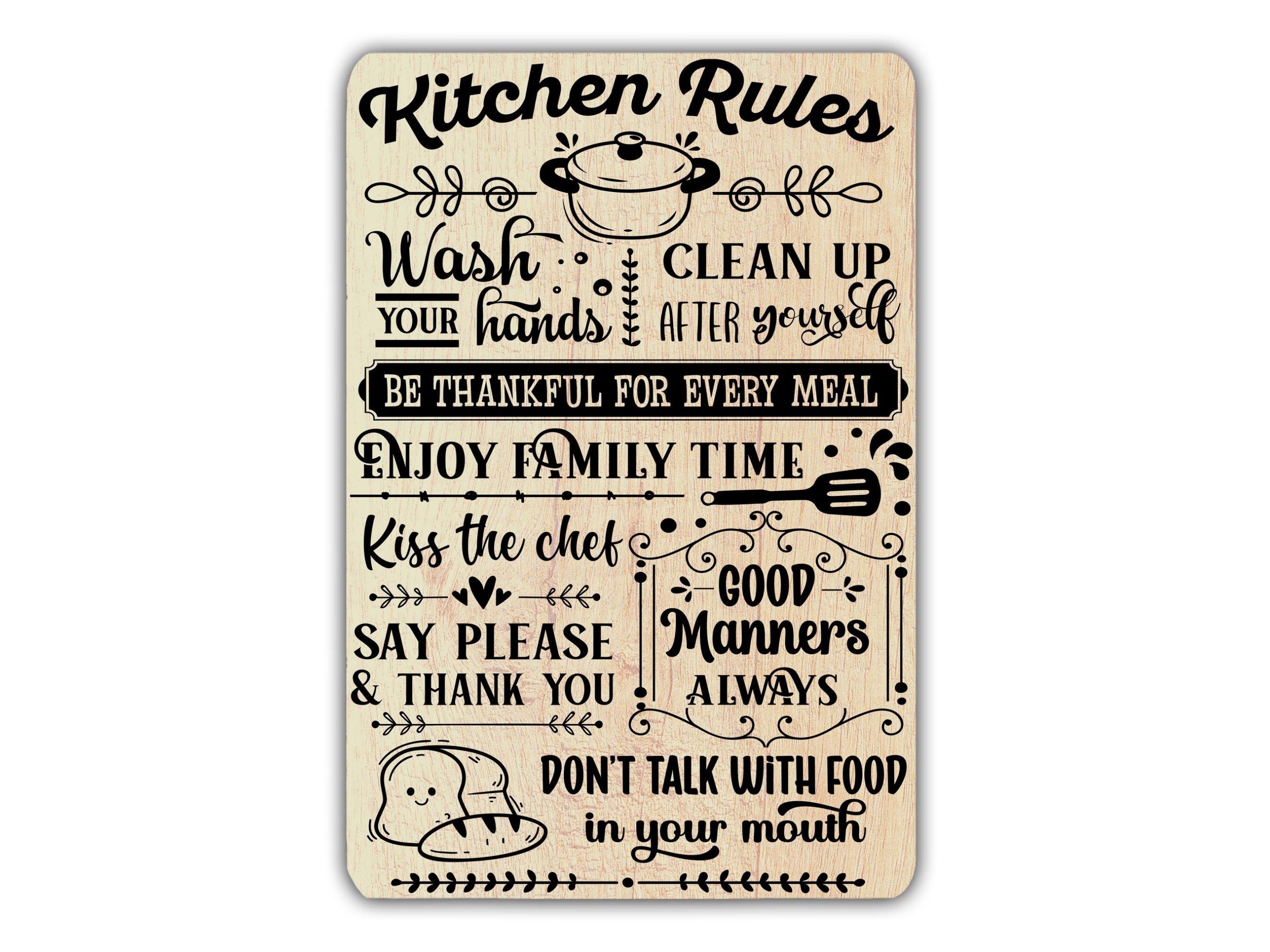 TWO 8x12 TIN SIGNS Funny kitchen rules dinner cooking meals family mom  mother