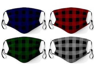 Plaid Face Mask Made in USA Adult & Youth Filter Pocket Nose Wire Washable Breathable Elastic Ear Loop Birthday Anniversary Gift Halloween
