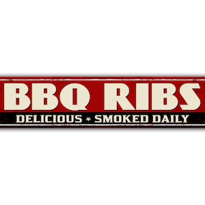 BBQ Ribs Street Sign Vintage Retro Rustic Patio Home Décor Gift Metal Print Present