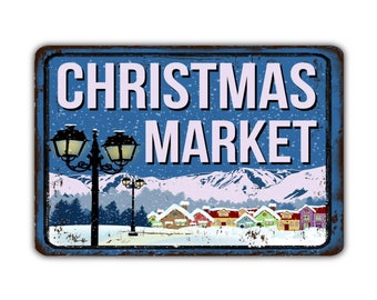 Letrero del mercado navideño Vintage Retro Patio rústico Decoración del hogar Regalo Impresión de metal Presente