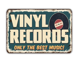Vinyl Records Only The Best Music Sign Vintage Retro Rustic Patio Home Décor Gift Metal Print Present