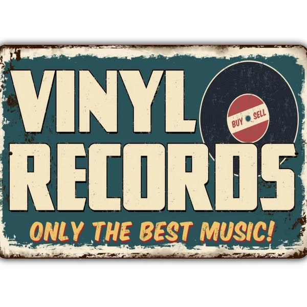 Vinyl Records Only The Best Music Sign Vintage Retro Rustic Patio Home Décor Gift Metal Print Present