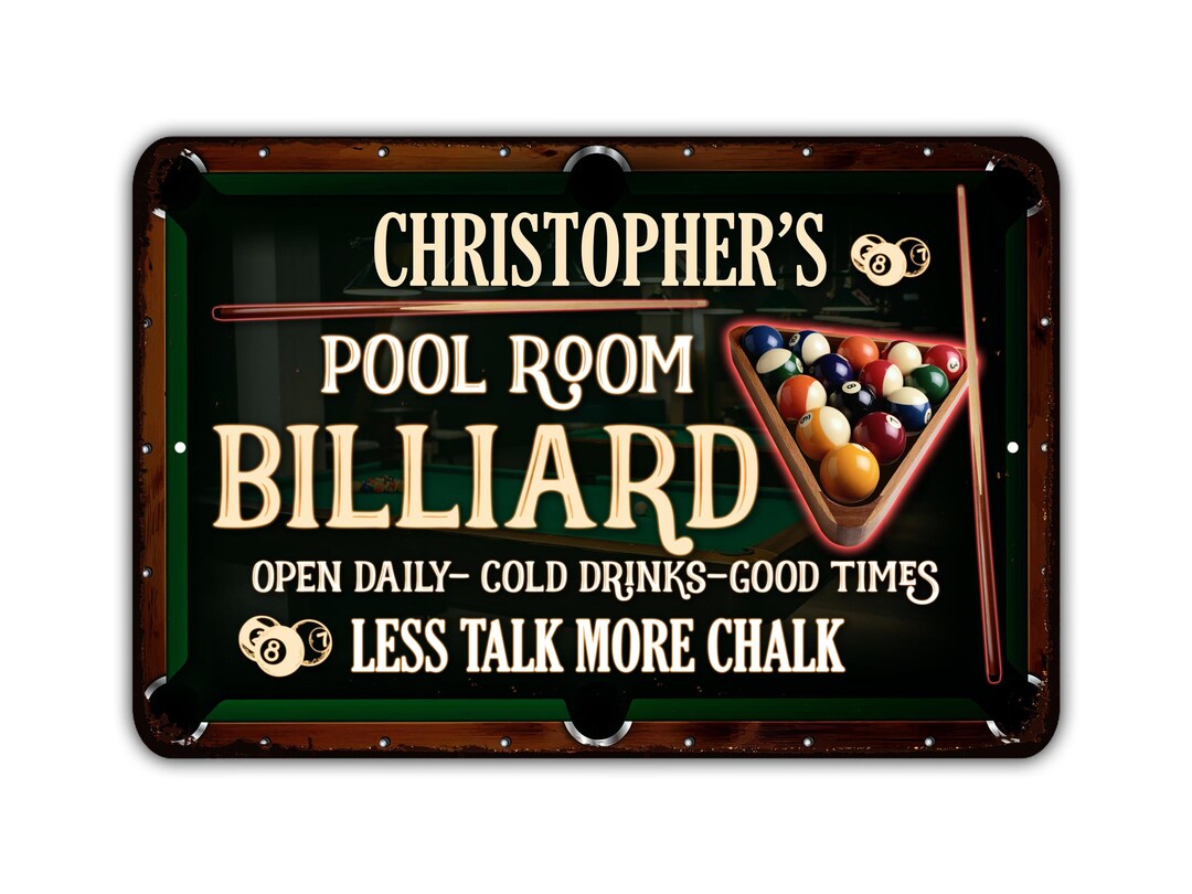Custom Billiard Pool Table Sign Personalized Less Talk More Chalk Etsy