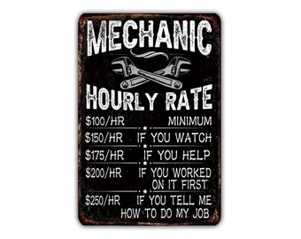 Mechanic Hourly Rate Metal Sign Vintage Retro Rustic Patio Home Décor Gift Print Present