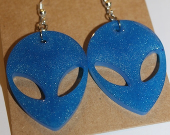 Blue Resin Alien Head Earrings