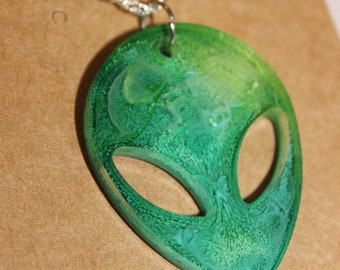 Green Resin Alcohol Ink Alien Necklace