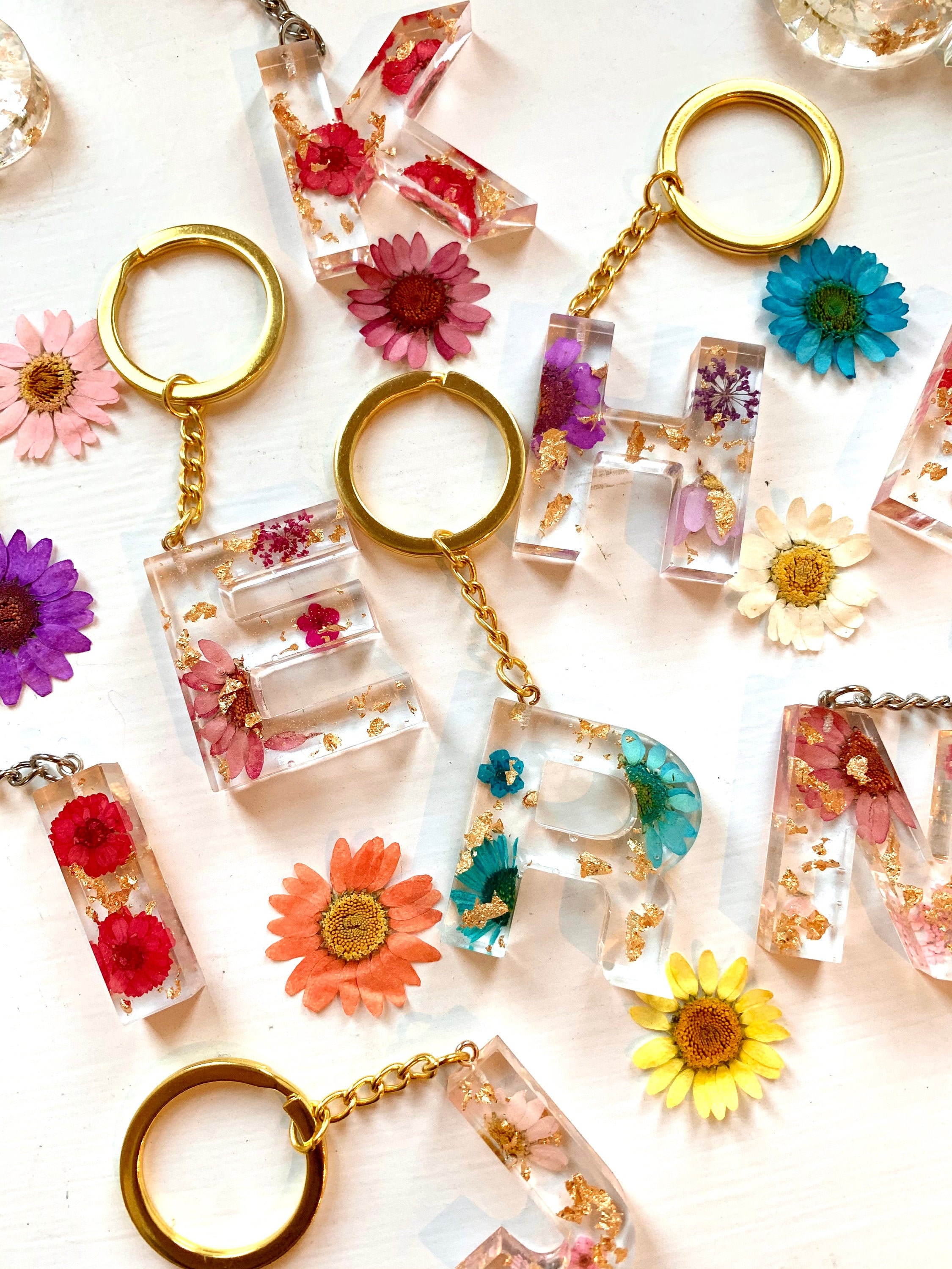 Custom Colorful Floral Resin Letter Keychains – Gypsy Wild Shop