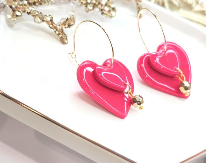 Customizable Layered Heart Earrings - Multicolor Clay and Resin Jewelry - Bold Statement Earrings for Her