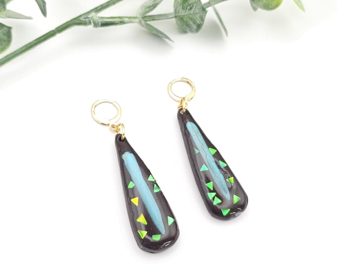 Handmade Dark Brown Art Earrings - Unique Bold Jewelry with Inlay Designs | Modern & Artistic