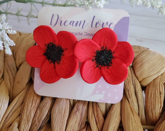 Poppy flower earrings | Christmas Gift | polymer clay earring | handmade jewelry | handmade earring | polymer clay earrings | clay earrings