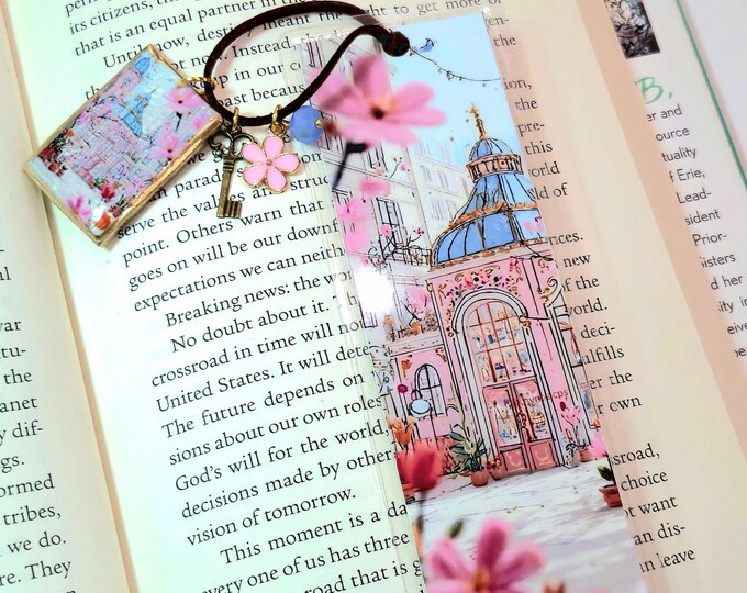 Parisian Architecture Bookmark, Floral Clay Charm, Book Lover Gift