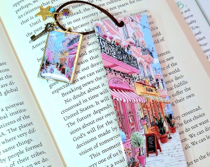Handmade Paris Cafe Bookmark, Clay Charm, Book Lover Gift
