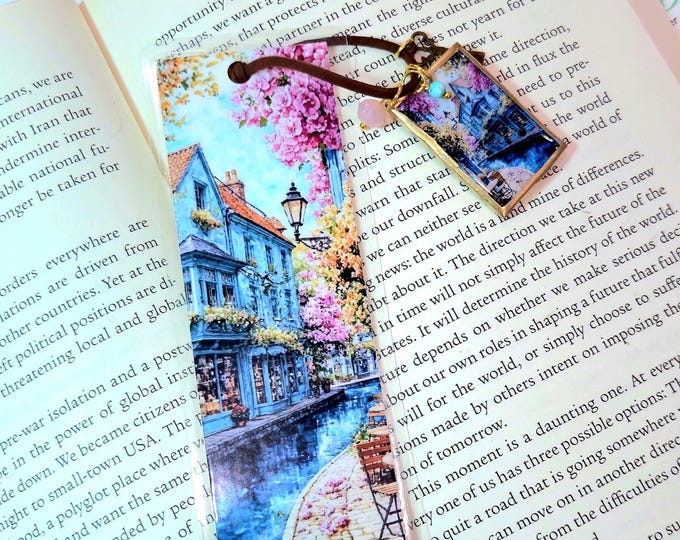 European Canal Bookmark, Handmade Clay Charm, Floral Art Gift