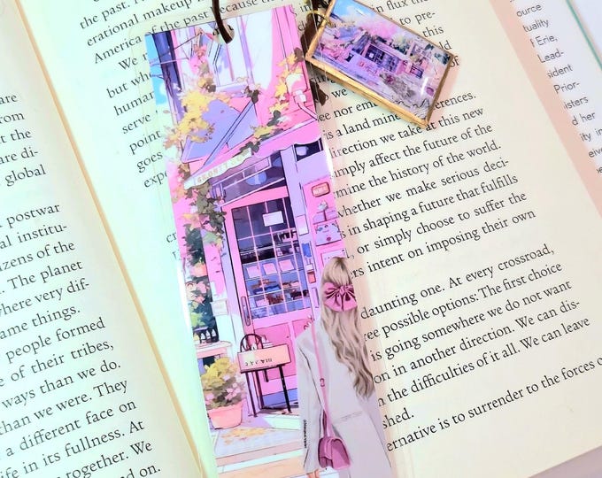 Handmade Paris Cafe Bookmark, Fashion Illustration, Clay Charm