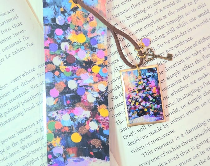 Handmade Abstract Art Bookmark with Clay Charm, Colorful Modern Bookmark, Artistic Book Lover Gift