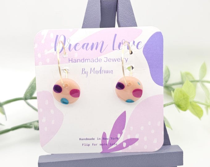 Handmade Pastel Polka Dot Earrings - Purple, Turquoise & Dark Pink | Fun, Colorful Statement Jewelry