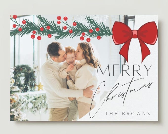 Custom Christmas Card with Photo - Printable Holiday Card - Red Truck Christmas Digital Download, Merry Christmas Card