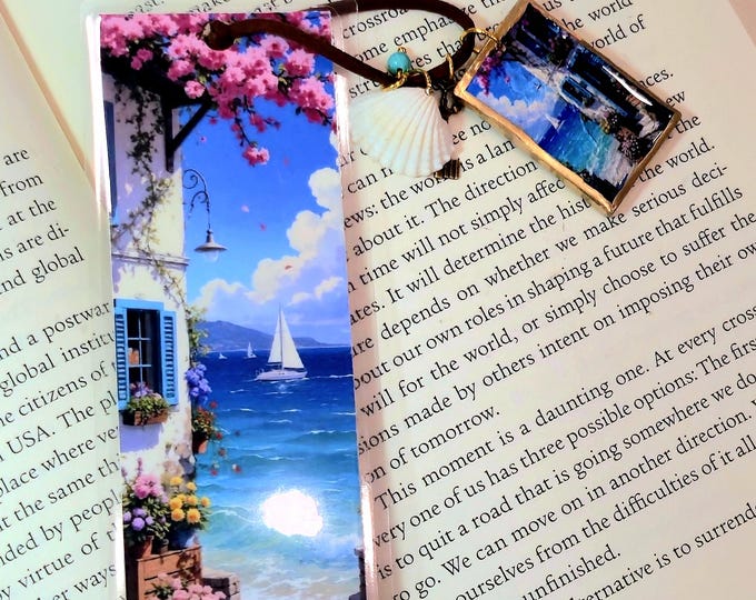 Handmade Coastal Bookmark, Sailboat Clay Charm, Book Lover Gift