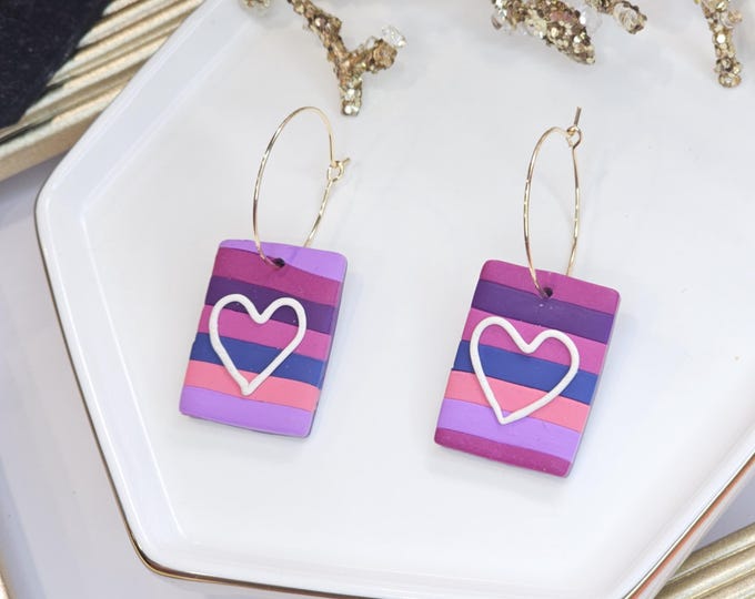 Customizable Layered Heart Earrings - Multicolor Clay and Resin Jewelry - Bold Statement Earrings for Her
