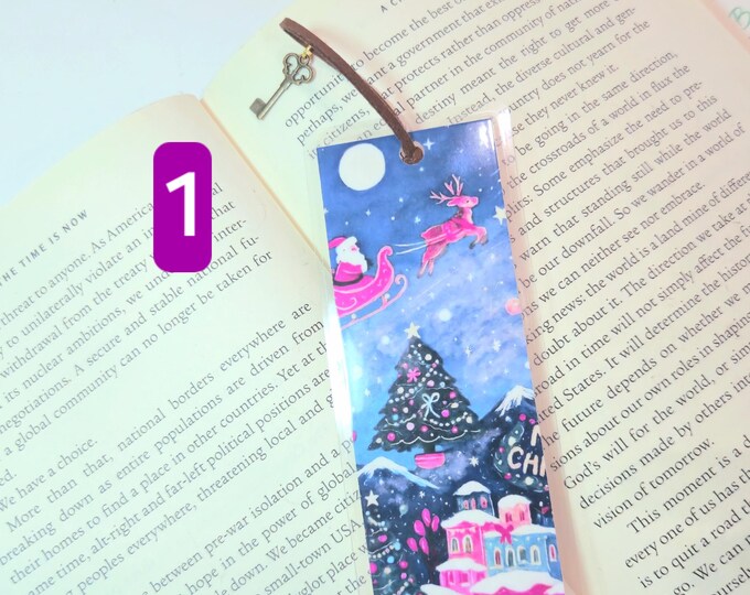 Handmade Illustrated Bookmark with Clay Charm, Cozy Winter Book Lover Gift, Christmas Aesthetic Bookmark,Durable Laminated Reading Accessory