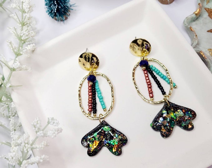 Black and colorful sparkles | Christmas earrings | polymer clay earring | handmade jewelry | handmade earring | gift for her | clay earrings