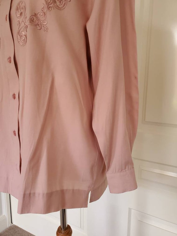 Vintage 80s 90s Dusty Pink Embroidered Blouse Mad… - image 8