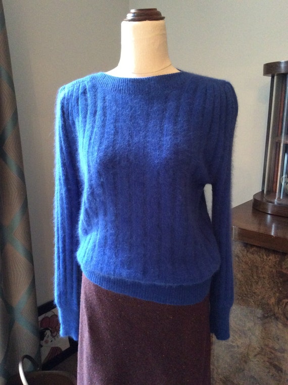 Vintage Blue 80s 90s Sweater Jumper Angora Wool