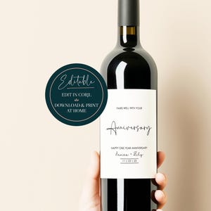 Editable Wine Bottle Label, Custom Personalized Wine Label Anniversary Gift, Printable Anniversary Wine Label Instant Digital Download