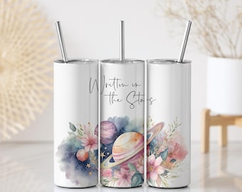 Escrito nas Estrelas Tumbler Wrap | Espaço Celestial Inspirador | Design de Envoltório de Sublimação de Tumbler Skinny de 20 oz PNG Download Digital