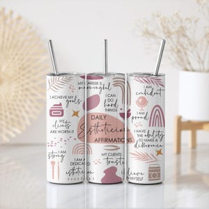 Esthetician Affirmations Tumbler Wrap | Daily Affirmation Gift | 20 oz Skinny Tumbler Sublimation Wrap Design Digital Seamless PNG