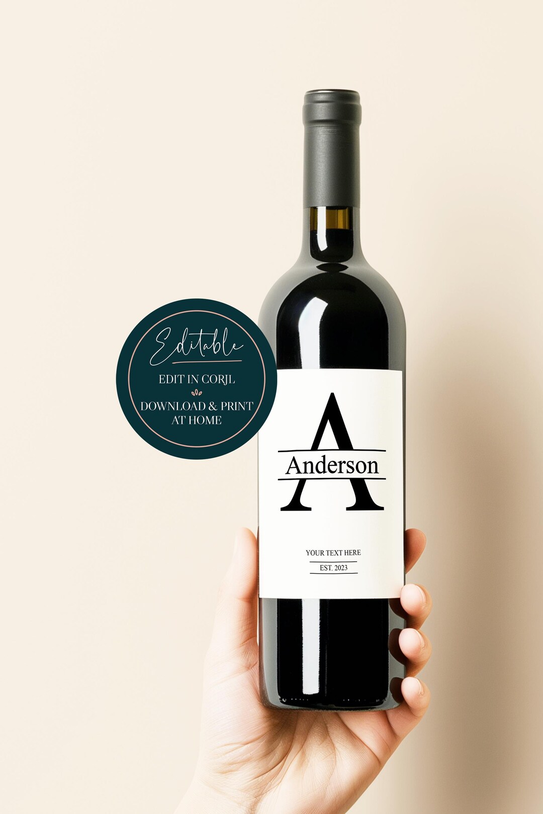 Editable Wine Bottle Label, Custom Personalized Wine Label Monogram ...