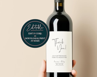 Editable Wine Bottle Label, Custom Personalized Wine Label Thank You Gift, Printable Thank You Wine Label Instant Digital Download