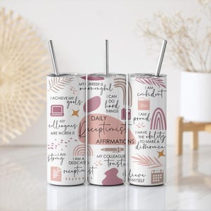 Receptionist Affirmations Tumbler Wrap | Daily Affirmation Gift | 20 oz Skinny Tumbler Sublimation Wrap Design Digital Seamless PNG