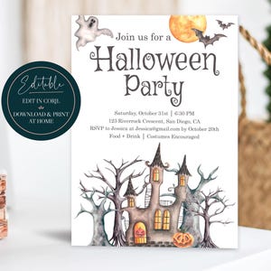 Editable Halloween Party Invitation  |  Haunted House Costume Party Ghost Invite  |  Printable Digital Instant Download Corjl Template
