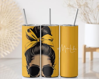 Mom Life Tumbler Wrap | Mother's Day Gift Messy Bun Sunglasses | 20 oz Skinny Tumbler Sublimation Wrap Design Digital Download Seamless PNG