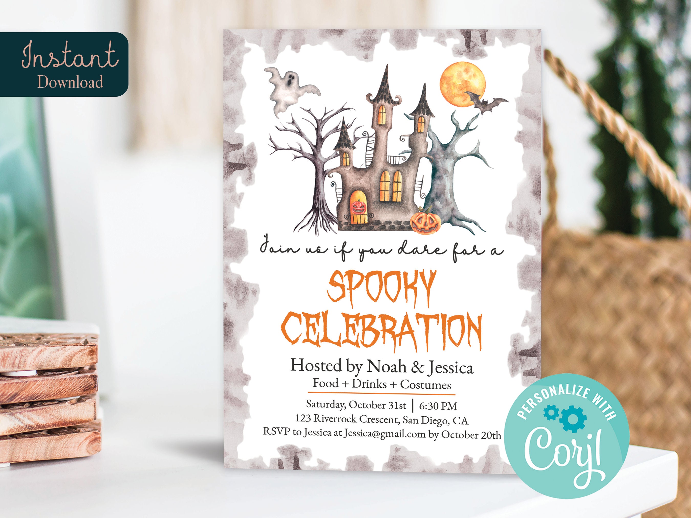 Editable Halloween Party Invitation Haunted Spooky Celebration Costume ...