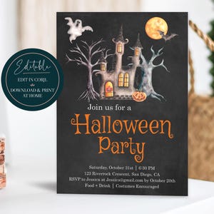 Editable Halloween Party Invitation  |  Haunted House Costume Party Ghost Invite  |  Printable Digital Instant Download Corjl Template