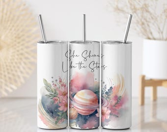 Ela brilha como as estrelas Tumbler Wrap | Força inspiradora celestial | Design de envoltório de sublimação skinny de 20 oz PNG Download digital