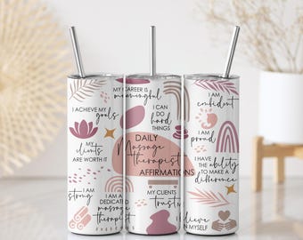 Massage Therapist Affirmations Tumbler Wrap | Daily Affirmation Gift | 20 oz Skinny Tumbler Sublimation Wrap Design Digital Seamless PNG