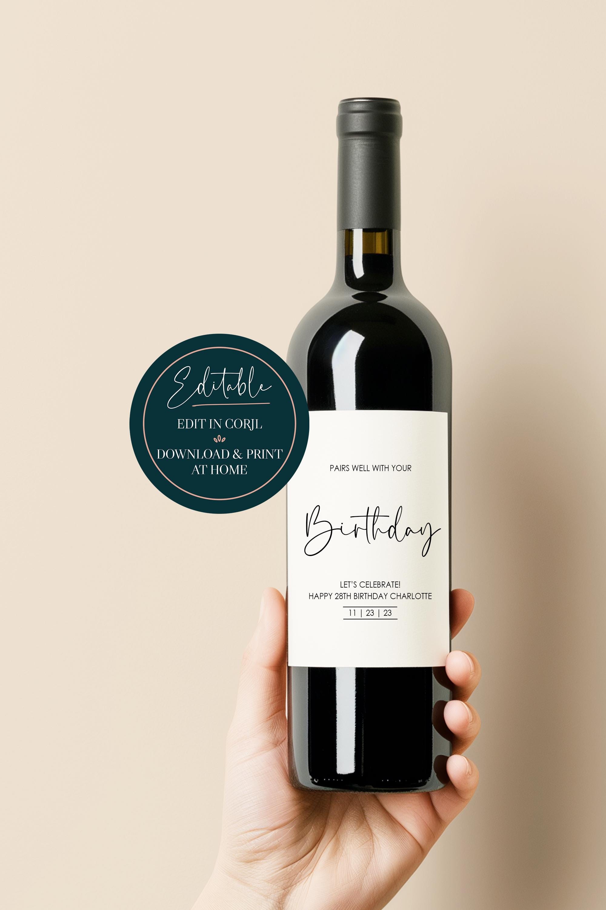 Editable Wine Bottle Label, Custom Personalized Wine Label Birthday Gift, Printable Birthday Wine Label Instant Digital Download
