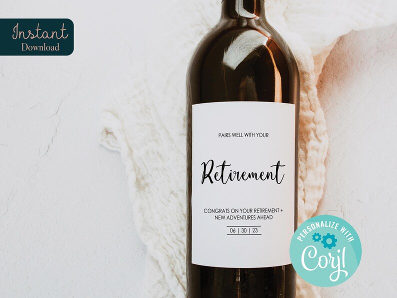 Editable Wine Bottle Label, Custom Personalized Wine Label Retirement ...